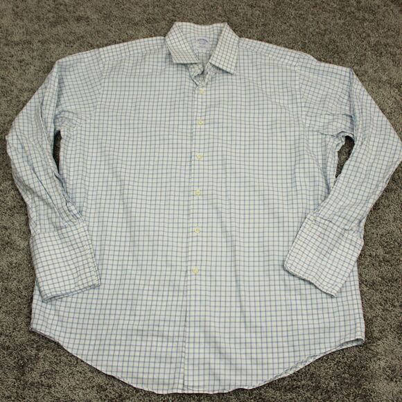 Brooks Brothers Shirt Mens 17.5/35 White Check Woven Italy Made in USA Vintage - Picture 1 of 7